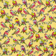 Gele katoen met kleurrijke vogels